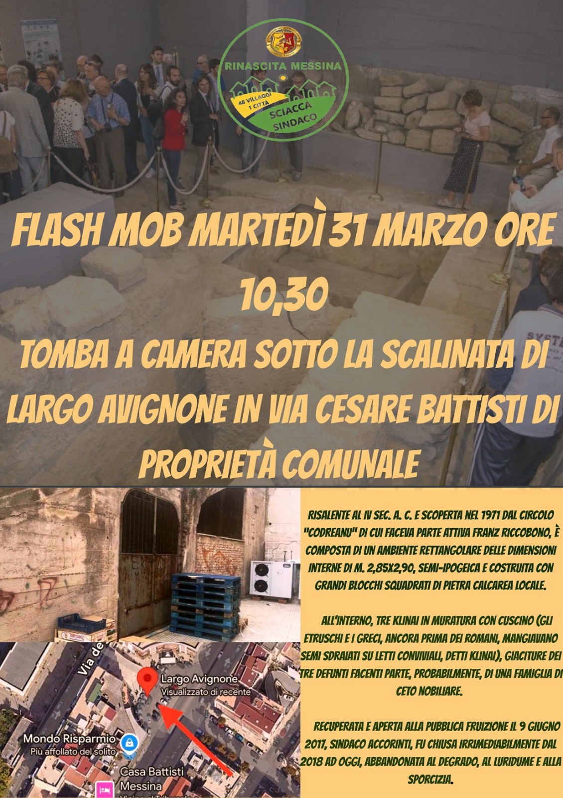 Domani  Flash Mob presso la Tomba a Camera. Ennesima perla storica abbandonata da anni dalle ultime due amministrazioni